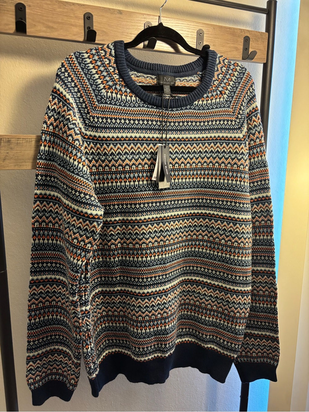 Magaschoni Navy Multi-Pattern Crewneck Sweater